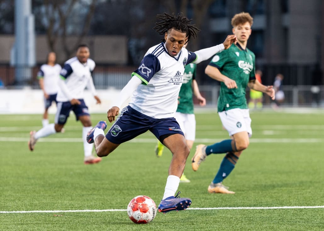 League1 Ontario soccer action between Sudbury Cyclones and York United Academy on April 12, 2025 at York Lions Stadium in Toronto